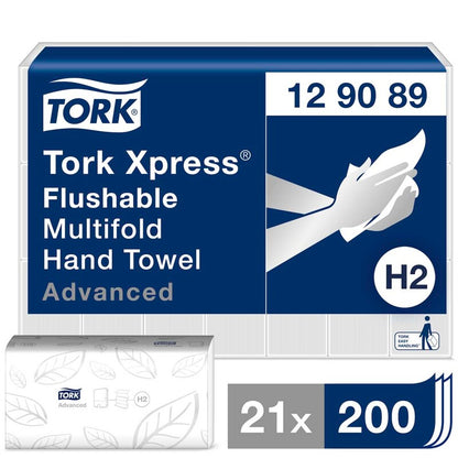 Papirhåndklæder ark, Tork, Easy Flush, H2, 2 lag, hvid, 213mmx240mm, karton a 4200 stk, FSC Mix Credit