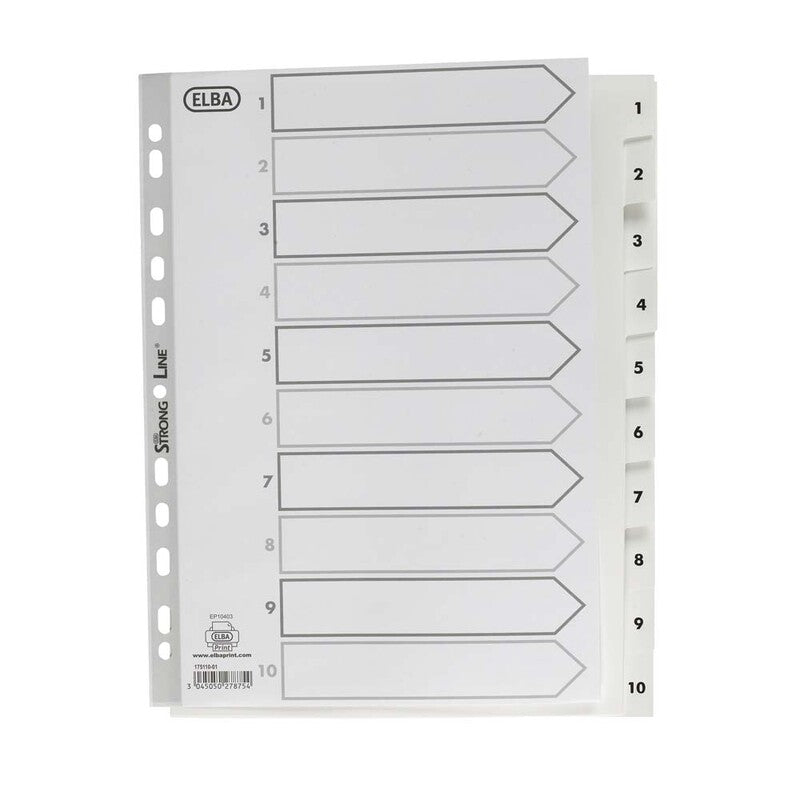 Register, Elba, A4,210x297mm, 1-10, hvid, kasse a 20 sæt