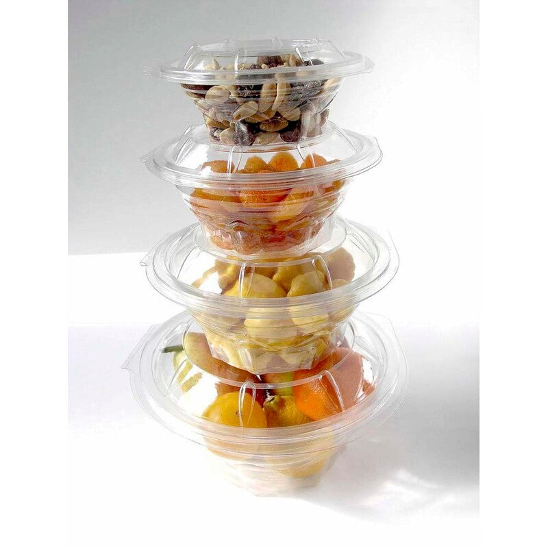 Plastbakke, Rund, 370 ml, Ø 108, højde 50, A-PET, transparent, m/hængslet låg, karton a 360 stk