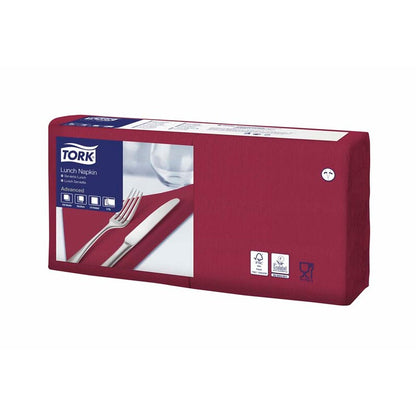 Frokostservietter, Tork, Advanced, 1/4-fold, 3 lag, bordeaux, 330mmx330mm, pakke a 1500 stk, FSC Mix Credit