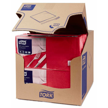 Frokostservietter, Tork, Advanced, 1/4-fold, 3 lag, bordeaux, 330mmx330mm, pakke a 1500 stk, FSC Mix Credit
