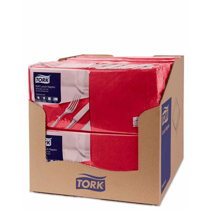 Frokostservietter, Tork, Advanced, 1/4-fold, 3 lag, bordeaux, 330mmx330mm, pakke a 1500 stk, FSC Mix Credit