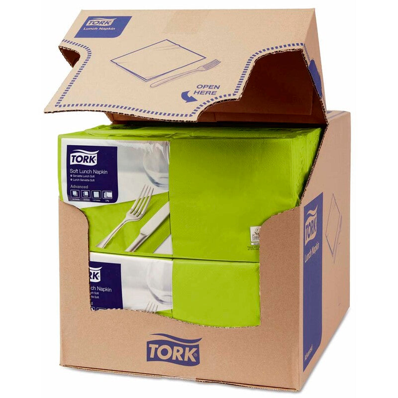 Frokostservietter, Tork, Advanced, 1/4-fold, 3 lag, lime, 330mmx330mm, pakke a 1500 stk, FSC Mix Credit