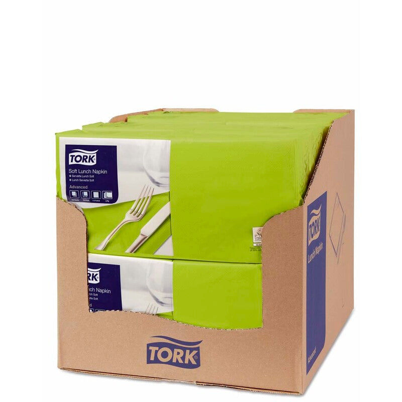 Frokostservietter, Tork, Advanced, 1/4-fold, 3 lag, lime, 330mmx330mm, pakke a 1500 stk, FSC Mix Credit