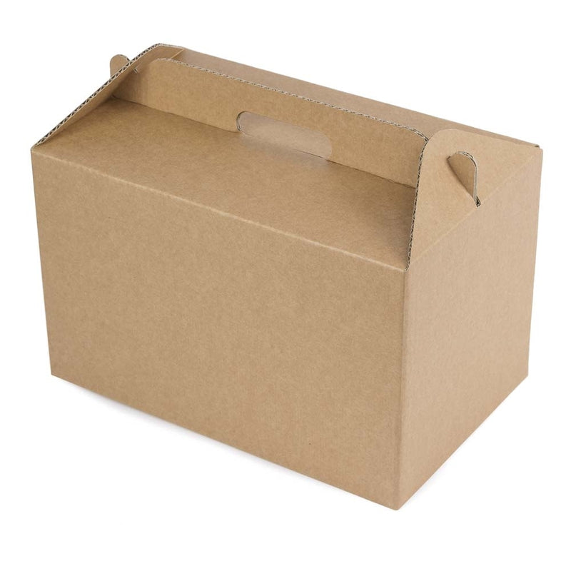 Take away box, udvendig dim: 340 x 215, x 213 mm, indre dim: 340 x 215 x 213 mm, 1-lags,B-flute, FEFCO 0217, brun, bundt a 625 stk, palle a 300 stk, Velegnet til indirekte tilbere