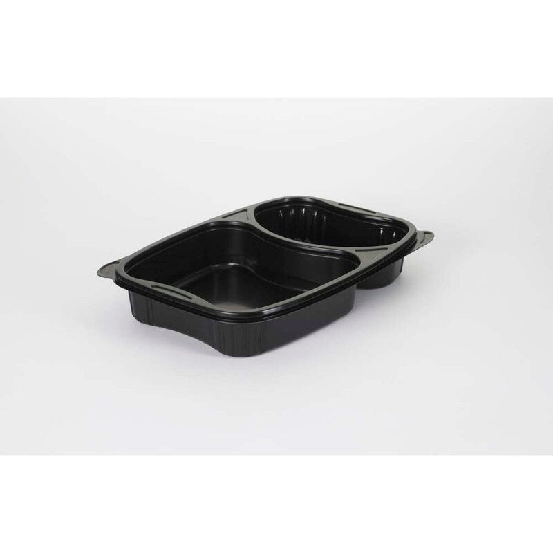 Plastbakke, Plus Pack Bistro, 2-rums, Rektangulær, 910 ml, 254x174x42mm, PP, sort, karton a 300 stk