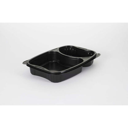 Plastbakke, Plus Pack Bistro, 2-rums, Rektangulær, 910 ml, 254x174x42mm, PP, sort, karton a 300 stk