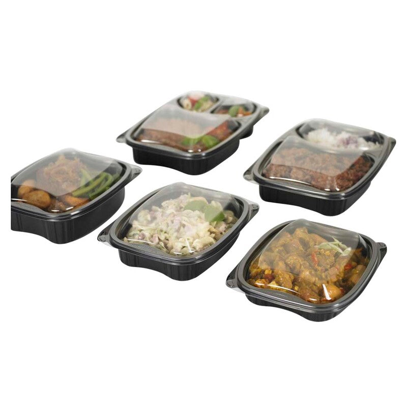 Plastbakke, Plus Pack Bistro, 2-rums, Rektangulær, 910 ml, 254x174x42mm, PP, sort, karton a 300 stk