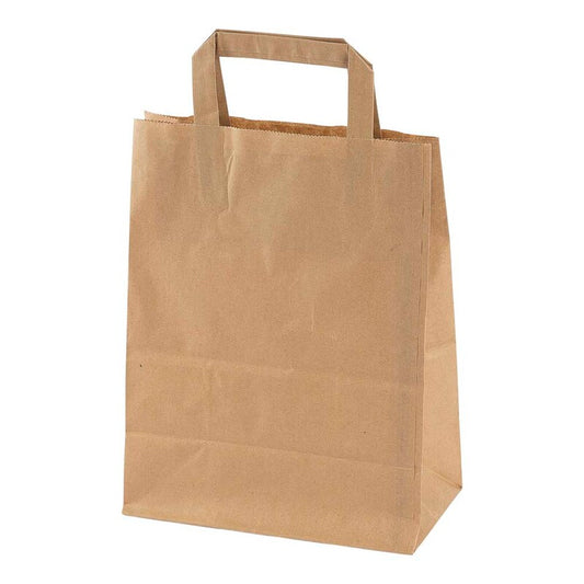 Papirbærepose, 220 x 290 mm, flat bag, 8 l, Papir, brun, pakke a 250 stk, Fødevaregodkendt