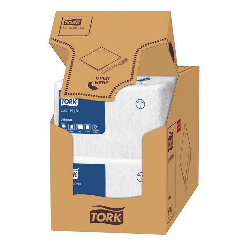 Frokostservietter, Tork, Universal, 1/4-fold, 1 lag, hvid, 326mmx330mm, karton a 4000 stk, FSC Mix Credit