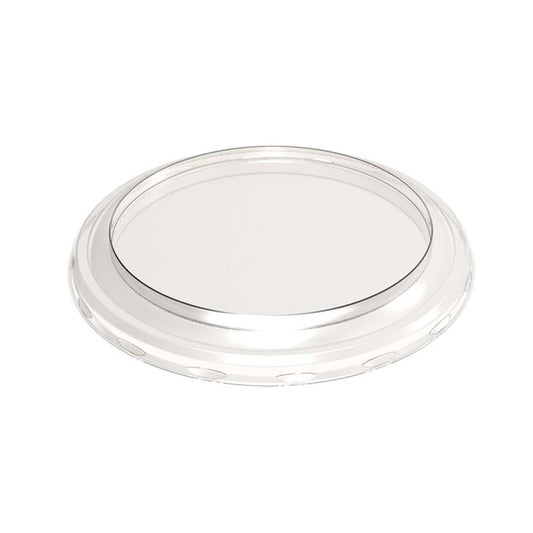 Låg t/plastbakke, Færch, K 5123-2, Rund, Ø 127, højde 12, vægt: 108, PET, transparent, karton a 684 stk, Fødevaregodkendt