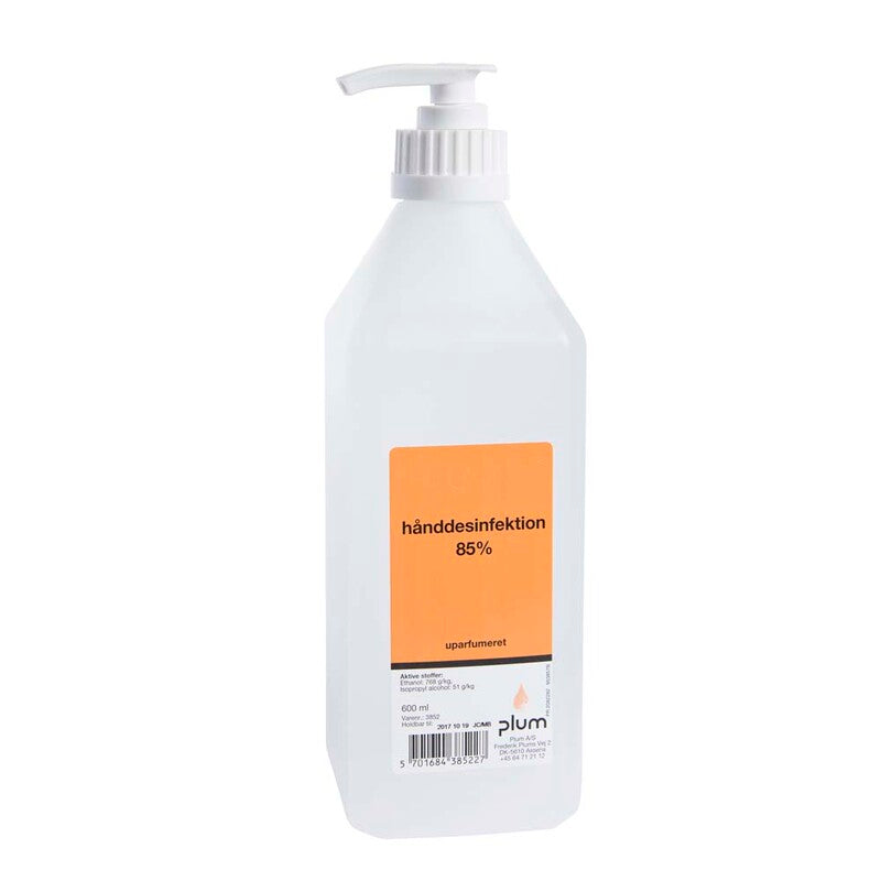 Hånddesinfektion, Plum, 85% flydende pumpeflaske, 600 ml