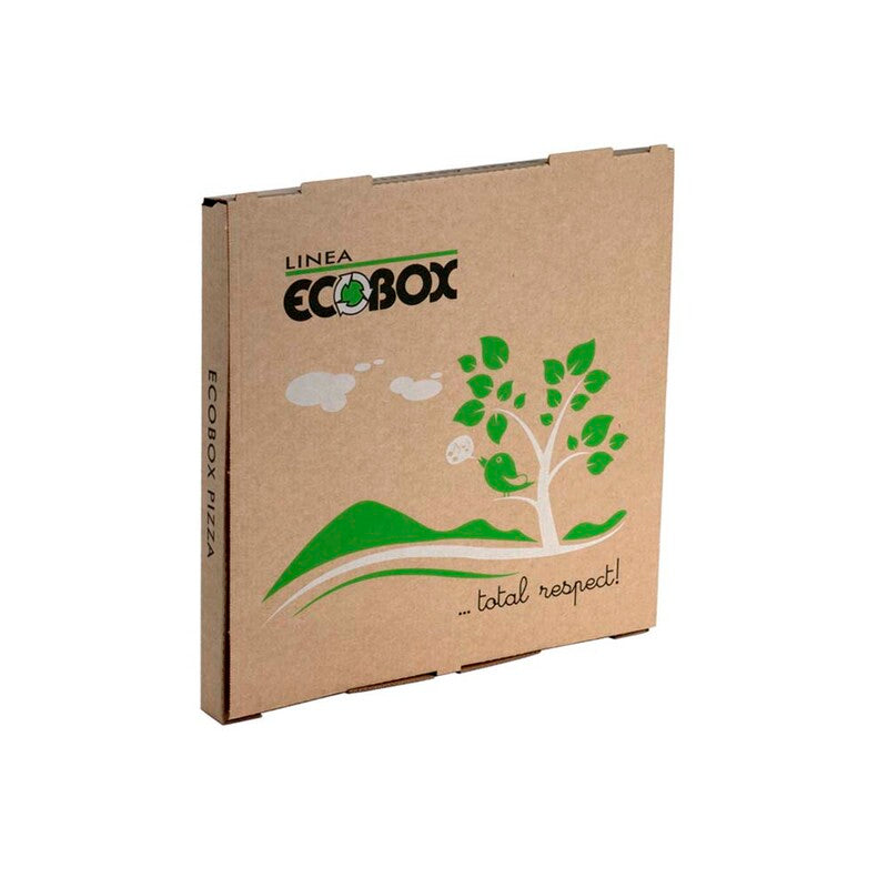 Pizzaæske, Ecobox, 290x290x30mm, Bølgepap, brun, Flourfri, pakke a 100 stk