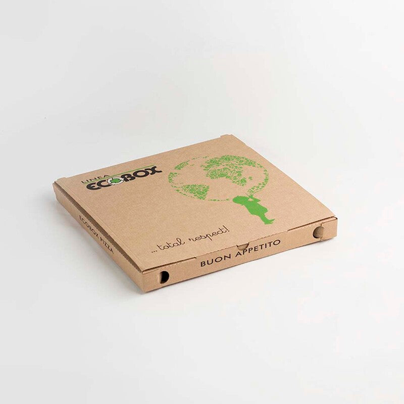 Pizzaæske, Ecobox, 320x320x30mm, Bølgepap, brun, Flourfri, pakke a 100 stk
