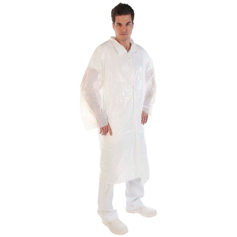 Besøgsjakker, Engangs PE 120cm, LD-PE, hvid, pakke a 10 stk