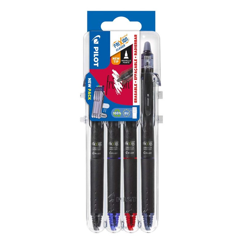 Kuglepen, Pilot Frixion, CLICKER, 0,5MM, assorteret, Sæt med 4 stk