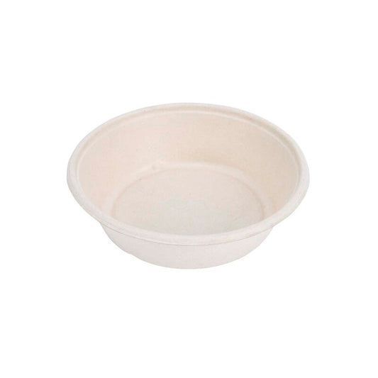 Salatbowle, Rund, kapacitet 950, Ø 203, højde 52, Bambusfibre, der indeholder, hvid, Bagasse, karton a 500 stk, Fødevaregodkendt