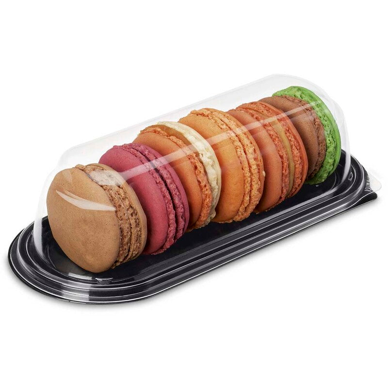 Plastbakke, t/macarons, 74x179x55mm, PET, sort, m/låg, pakke a 30 stk