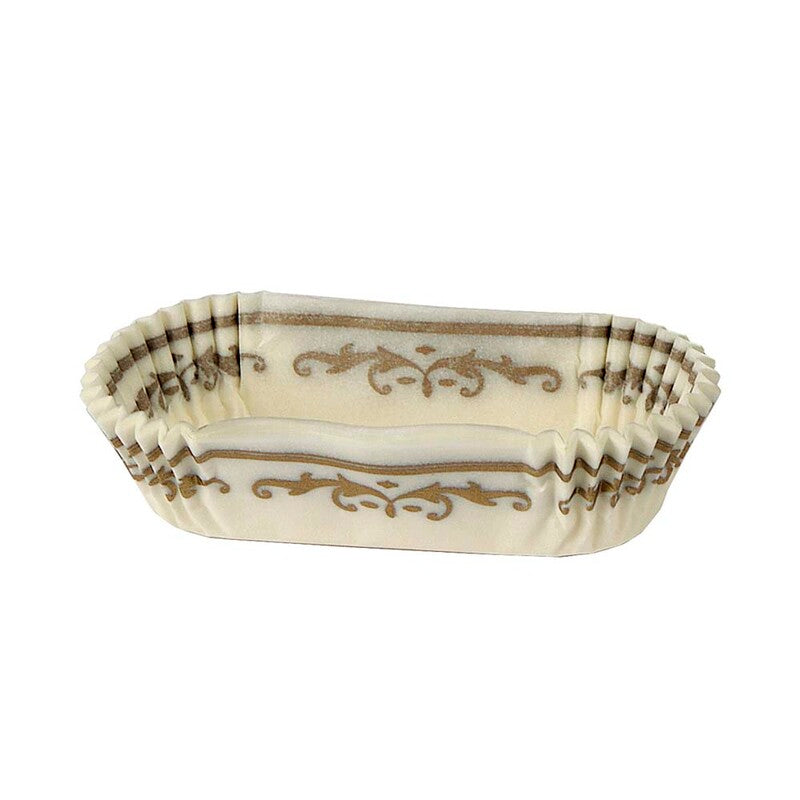 Kagekapsel, Rektangulær, 80 x 30 x 23 mm, Pergamentpapir, hvid, pakke a 1000 stk, W/Gold, Fødevaregodkendt