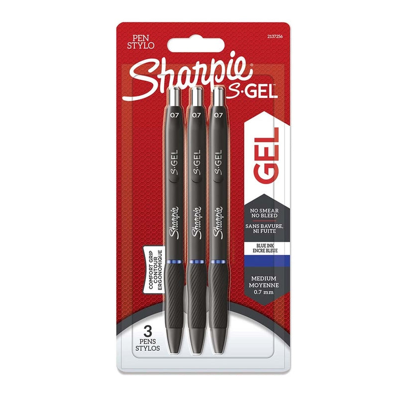 Gelpen, Sharpie S-Gel, S-Gel, 0,7MM, blå, sæt med 3 dele, Sets 12