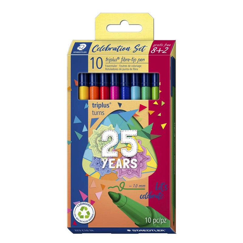 Fineliner, Staedtler Triplus, 323, 1,0MM, assorteret, pakke a 10 stk