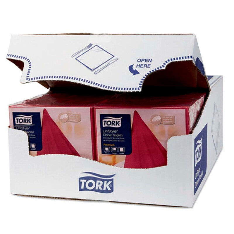 Middagsservietter, Tork, Linstyle, 1/4-fold, 1 lag, bordeaux, 390mmx390mm, 55g/m2, pakke a 50 stk, FSC Mix Credit