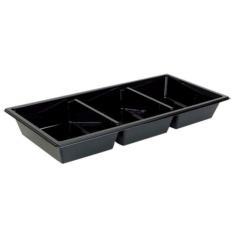 Plastbakke, Plus Pack Gourmet Express, 3-rums, Rektangulær, 600 ml, 250x120x31mm, PET, sort, karton a 464 stk