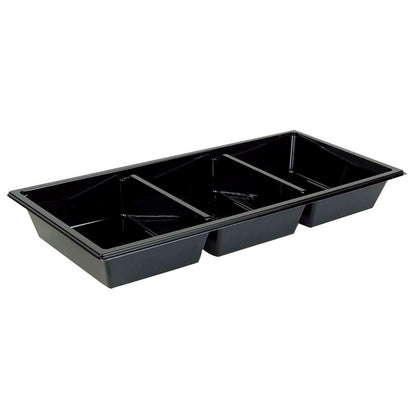 Plastbakke, Plus Pack Gourmet Express, 3-rums, Rektangulær, 600 ml, 250x120x31mm, PET, sort, karton a 464 stk