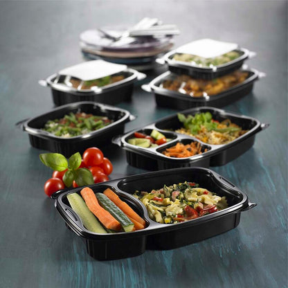 Plastbakke, Plus Pack Bistro, 1-rums, Rektangulær, 900 ml, 190x155x52mm, PP, sort, karton a 300 stk