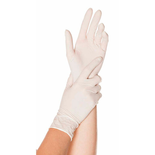 Engangshandsker, S Skin Powdered, Latex, hvid, pakke a 100 stk