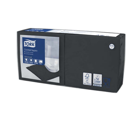 Kaffeservietter, Tork, Advanced, 1/4- fold Cocktail, 2 lag, sort, 240mmx240mm, pakke a 200 stk, FSC Mix Credit