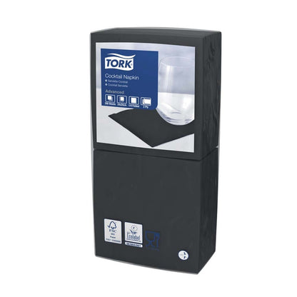 Kaffeservietter, Tork, Advanced, 1/4- fold Cocktail, 2 lag, sort, 240mmx240mm, pakke a 200 stk, FSC Mix Credit