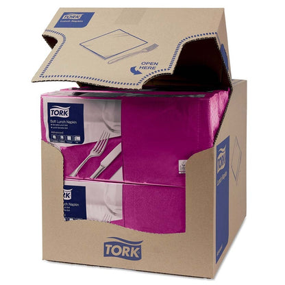 Frokostservietter, Tork, Advanced, 1/4-fold, 3 lag, lilla, 330mmx330mm, karton a 1500 stk, FSC Mix Credit