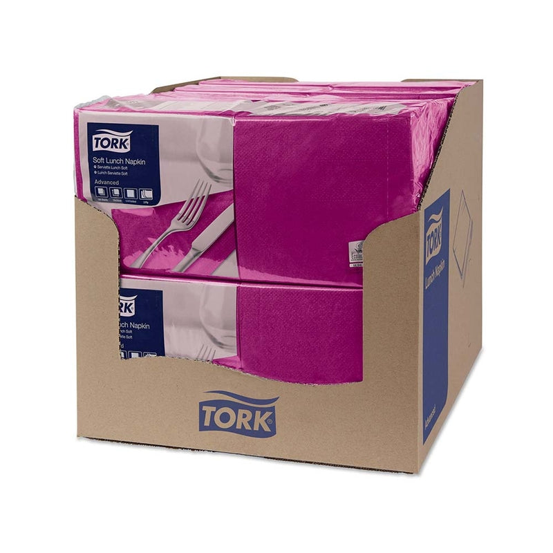 Frokostservietter, Tork, Advanced, 1/4-fold, 3 lag, lilla, 330mmx330mm, karton a 1500 stk, FSC Mix Credit