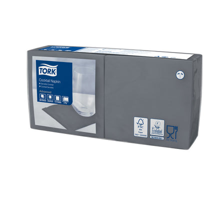 Kaffeservietter, Tork, Linstyle, 1/4- fold Cocktail, 1 lag, antracit, 240mmx240mm, pakke a 200 stk, FSC Mix Credit