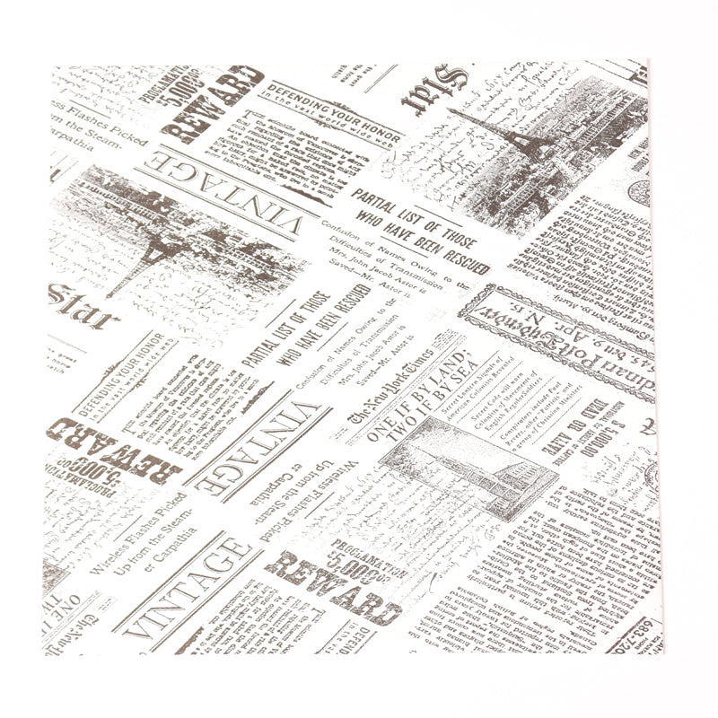 Indpakningspapir Newspaper, flat bag, 45 g/m2, 330 x 400 mm, Papir + PE, hvid, personliggjort, pakke a 10 kg, palle 50 pakker, palle a 50 kartoner, Fødevaregodkendt, Fedttæt kvalitet