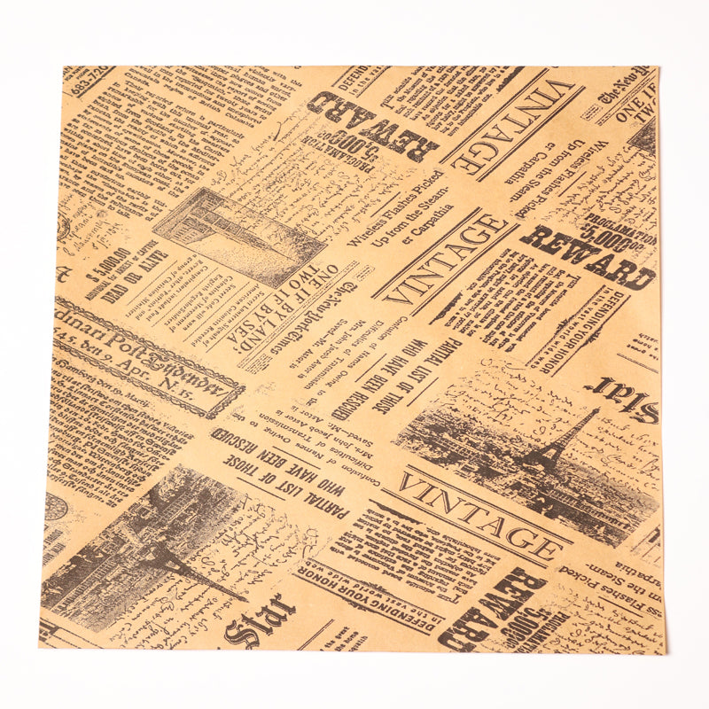 Indpakningspapir Newspaper, flat bag, 50 g/m2, 330 x 400 mm, Papir + PE, brun, personliggjort, pakke a 10 kg, palle 50 pakker, palle a 50 kartoner, Fødevaregodkendt, Fedttæt kvalitet
