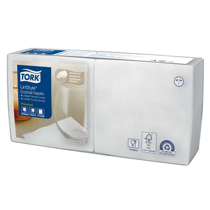 Kaffeservietter, Tork, Linstyle, 1/4- fold Cocktail, 1 lag, hvid, 240mmx240mm, 55g/m2, pakke a 100 stk, FSC Mix Credit
