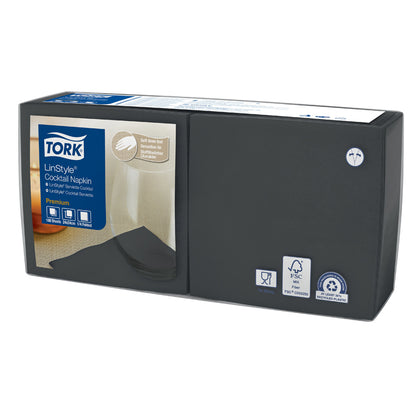 Kaffeservietter, Tork, Linstyle, 1/4-fold, 1 lag, sort, 240mmx240mm, pakke a 100 stk, FSC Mix Credit
