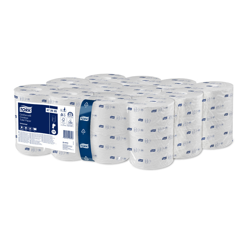 Toiletpapir Jumbo, Tork, Universal, Optiserve, 1 lag, hvid x 143.80m, kasse a 24 ruller, FSC Recycled Credit