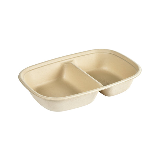 Bagassebakke, Duni, 2-rums, Rektangulær, 900 ml, 249x172x45mm, Sukkerrør, lysebrun, Microwave, pakke a 40 stk