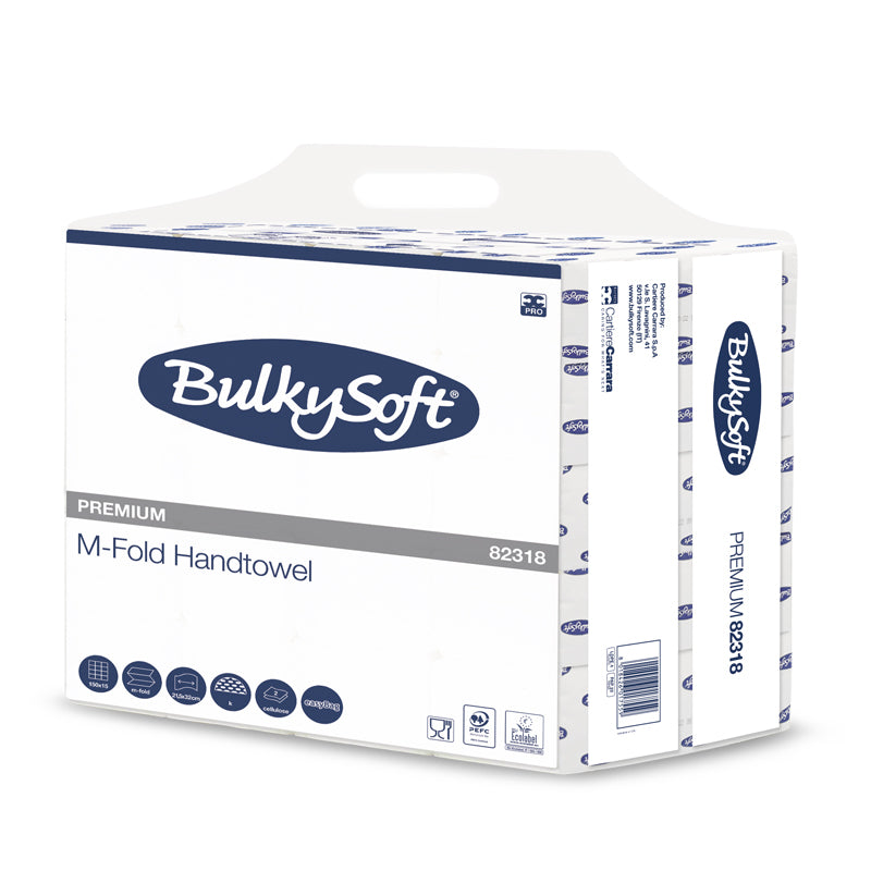 Papirhåndklæder ark, BulkySoft, Premium, 2 lag, hvid, 215mmx320mm, karton a 2250 stk