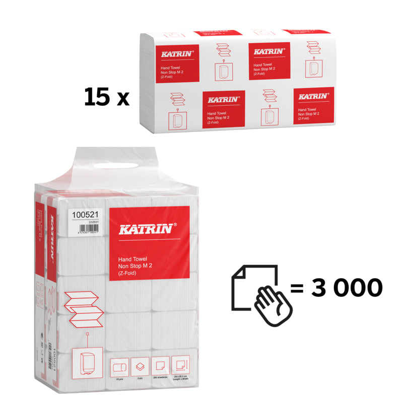 Papirhåndklæder ark, Katrin, Classic, 2 lag, hvid, 203mmx240mm, karton a 3000 stk