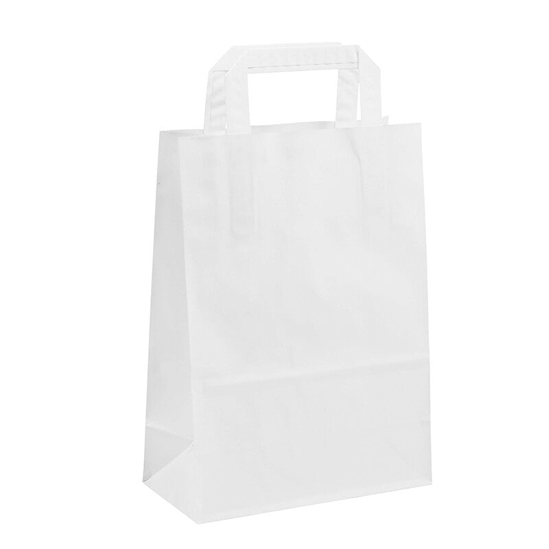 Papirbærepose, 220 x 290 mm, flat bag, Papir, hvid, pakke a 3000 stk, Fødevaregodkendt