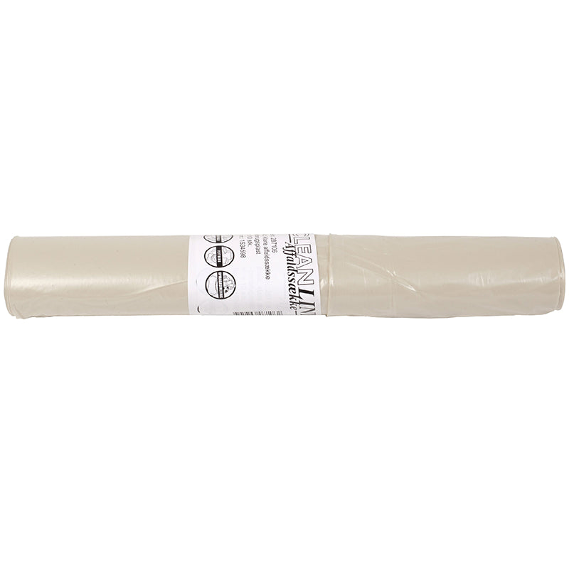 Affaldssække, 33 µm, 700 x 1050 mm, genanvendt LDPE, transparent, 100 l, rulle a 10 poser