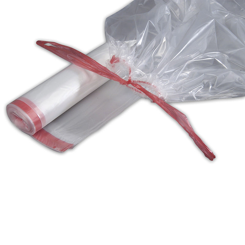 Affaldssække, 50 µm, 700 x 1100 mm, genanvendt LDPE, transparent, 100 l, med lukkestrop, rulle a 10 poser