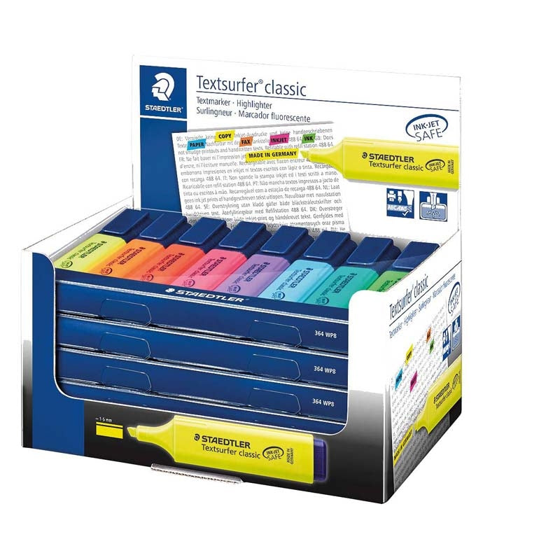Tekstmarker, Staedtler Textsurfer, 364 WP8, 1-5MM, Skrå spids, assorteret, Sæt med 8 dele