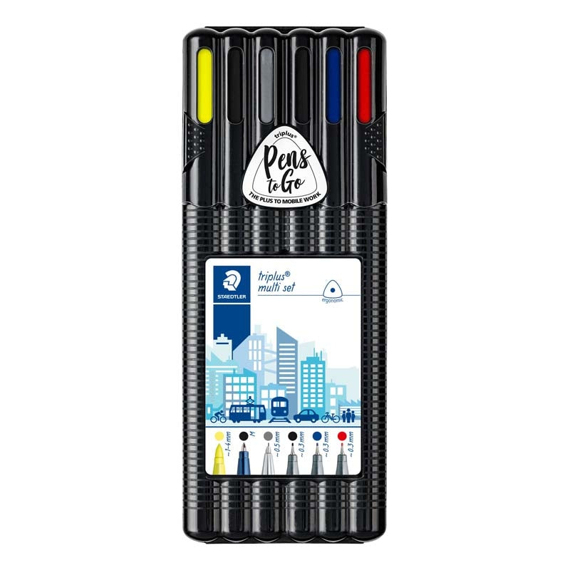 Marker, Staedtler Triplus, 34 SB6B, Spids, assorteret, permanent, sæt af 6 stk