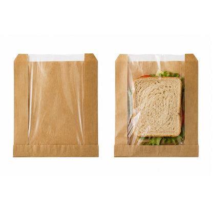 Sandwichpose, 210 x 215 x 215 mm, flat bag, Papir + PE, brun, pakke a 250 stk, Fødevaregodkendt