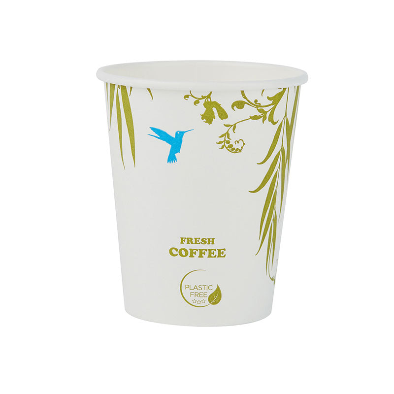 Kaffebæger, biologisk nedbrydeligt papir, hvid, 8oz/240ml, karton a 1000 stk, palle 30 kartoner, Single wall, Fødevaregodkendt